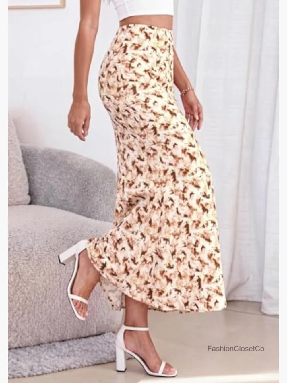 Women's Maxi Skirt High Waisted Mermaid Ruffle Flowy Office Work Long Slip Skirt - Picture 4 of 7